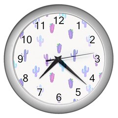 Purple And Blue Cacti Wall Clock (silver) by SychEva