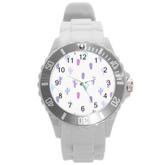 Purple And Blue Cacti Round Plastic Sport Watch (l) by SychEva