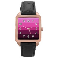 Pink Gradient Stripes Rose Gold Leather Watch  by Dazzleway