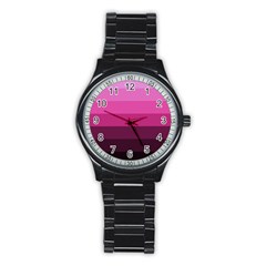 Pink Gradient Stripes Stainless Steel Round Watch by Dazzleway