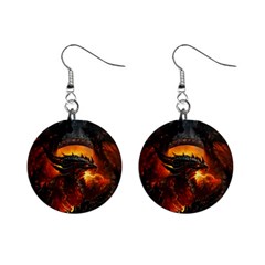 Dragon Fire Fantasy Art Mini Button Earrings by Sudhe