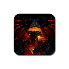 Dragon Fire Fantasy Art Rubber Coaster (square)  by Sudhe