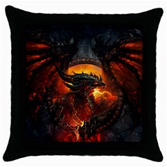 Dragon Fire Fantasy Art Throw Pillow Case (black) by Sudhe