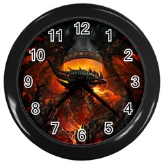 Dragon Fire Fantasy Art Wall Clock (black) by Sudhe