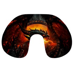 Dragon Fire Fantasy Art Travel Neck Pillow by Sudhe