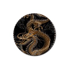 Fantasy Dragon Pentagram Rubber Coaster (round)  by Sudhe