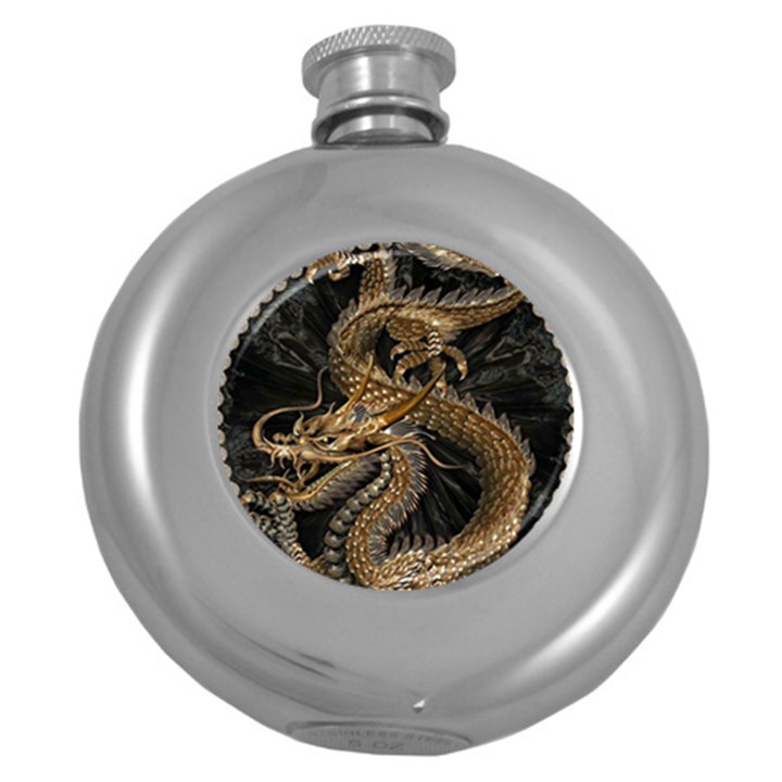 Fantasy Dragon Pentagram Round Hip Flask (5 oz)