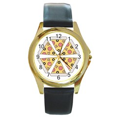 Pizza-slice-food-italian Round Gold Metal Watch by Sudhe