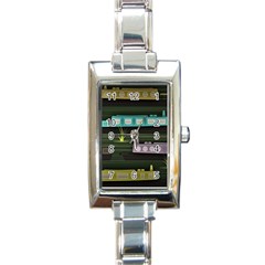 Narrow-boats-scene-pattern Rectangle Italian Charm Watch by Sudhe