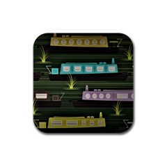 Narrow-boats-scene-pattern Rubber Square Coaster (4 Pack) 