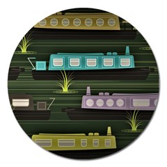 Narrow-boats-scene-pattern Magnet 5  (round) by Sudhe