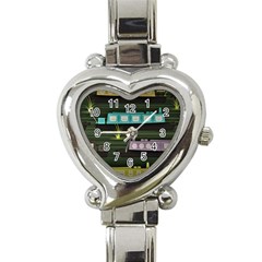 Narrow-boats-scene-pattern Heart Italian Charm Watch by Sudhe