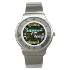 Narrow-boats-scene-pattern Stainless Steel Watch by Sudhe