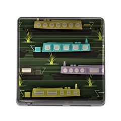 Narrow-boats-scene-pattern Memory Card Reader (square 5 Slot) by Sudhe