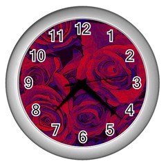 Roses-red-purple-flowers-pretty Wall Clock (silver) by Sudhe