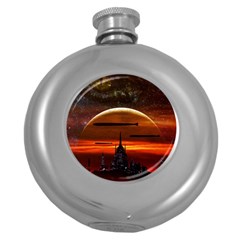 Science-fiction-digital-illustration Round Hip Flask (5 Oz)