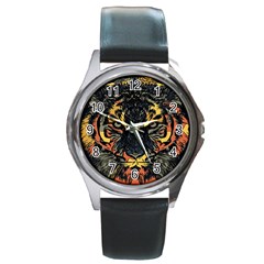 Tiger-predator-abstract-feline Round Metal Watch