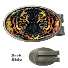 Tiger-predator-abstract-feline Money Clips (oval)  by Sudhe