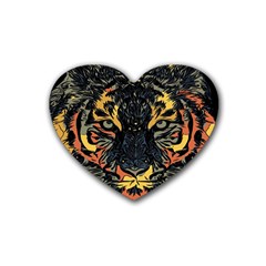 Tiger-predator-abstract-feline Heart Coaster (4 Pack)  by Sudhe