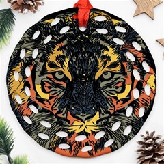 Tiger-predator-abstract-feline Round Filigree Ornament (two Sides)