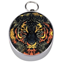 Tiger-predator-abstract-feline Silver Compasses by Sudhe