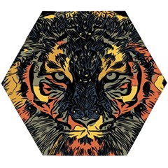 Tiger-predator-abstract-feline Wooden Puzzle Hexagon by Sudhe