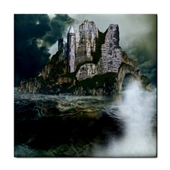 Sea-island-castle-landscape Tile Coaster by Sudhe