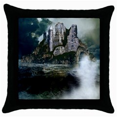 Sea-island-castle-landscape Throw Pillow Case (black) by Sudhe