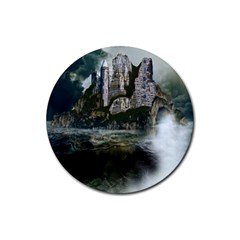 Sea-island-castle-landscape Rubber Coaster (round)  by Sudhe