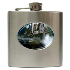 Sea-island-castle-landscape Hip Flask (6 Oz) by Sudhe