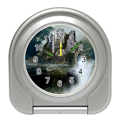 Sea-island-castle-landscape Travel Alarm Clock by Sudhe