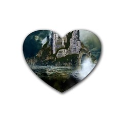 Sea-island-castle-landscape Rubber Coaster (heart)  by Sudhe