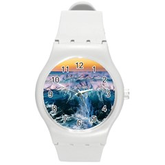 Sea-waves-ocean-water-beach-surf Round Plastic Sport Watch (M)