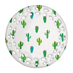 Funny Cacti With Muzzles Round Filigree Ornament (two Sides) by SychEva