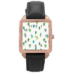 Funny Cacti With Muzzles Rose Gold Leather Watch  by SychEva