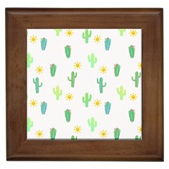 Green Cacti With Sun Framed Tile by SychEva