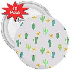 Green Cacti With Sun 3  Buttons (10 Pack)  by SychEva