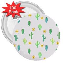 Green Cacti With Sun 3  Buttons (100 Pack)  by SychEva