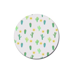 Green Cacti With Sun Rubber Round Coaster (4 Pack)  by SychEva