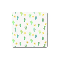 Green Cacti With Sun Square Magnet by SychEva