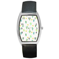 Green Cacti With Sun Barrel Style Metal Watch by SychEva