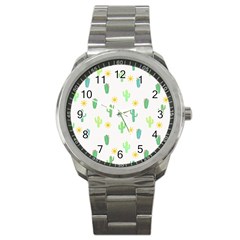 Green Cacti With Sun Sport Metal Watch by SychEva