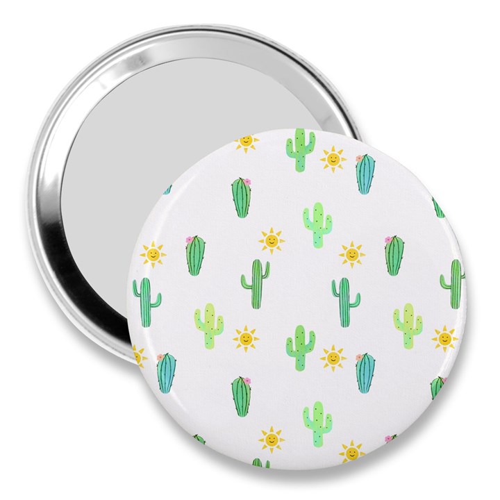 Green Cacti With Sun 3  Handbag Mirrors