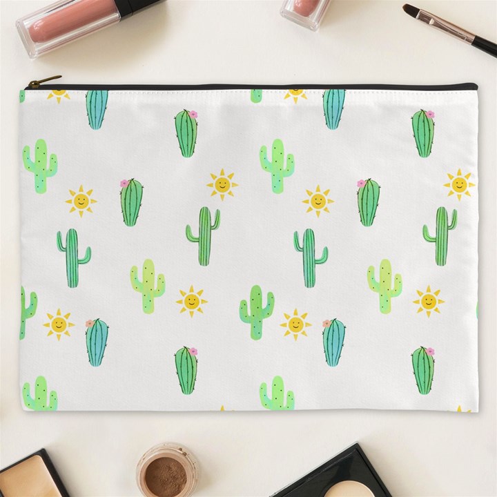 Green Cacti With Sun Cosmetic Bag (XXXL)