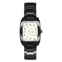 Green Cacti With Sun Stainless Steel Barrel Watch by SychEva