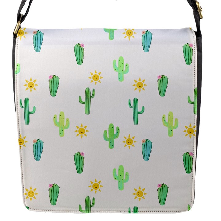 Green Cacti With Sun Flap Closure Messenger Bag (S)