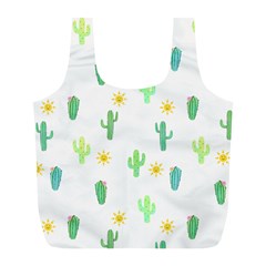 Green Cacti With Sun Full Print Recycle Bag (l) by SychEva