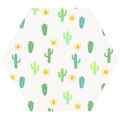 Green Cacti With Sun Wooden Puzzle Hexagon by SychEva