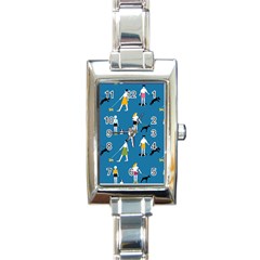 Girls Walk With Their Dogs Rectangle Italian Charm Watch by SychEva