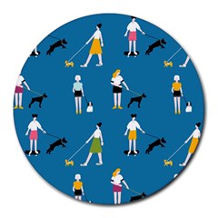 Girls Walk With Their Dogs Round Mousepads by SychEva